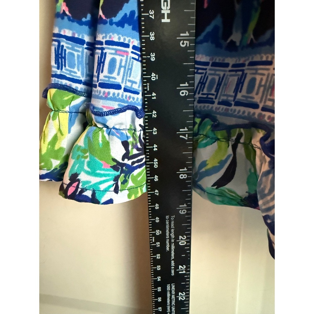 Lilly Pulitzer Tiered Mini Skirt Blue Green Tropical Parrot Floral Large - Picture 7 of 9